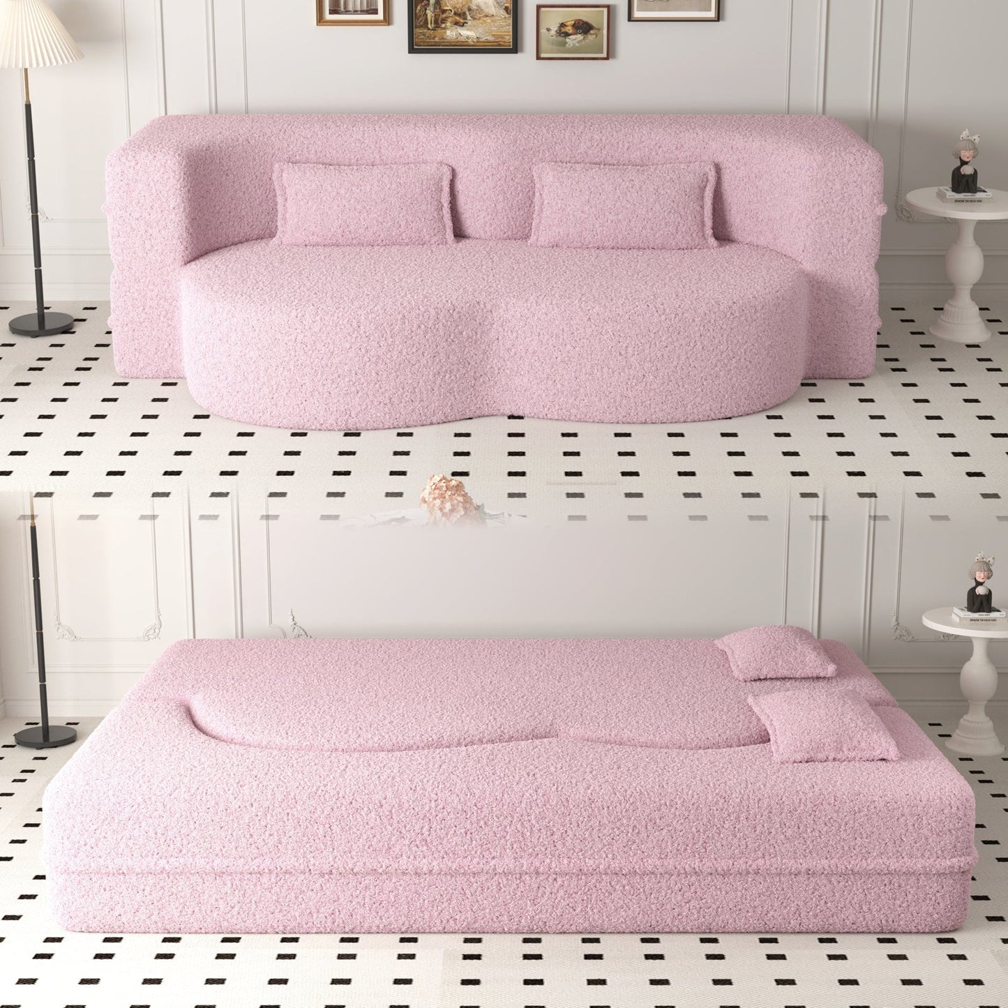 Convertible Modern Floor Sofa with 2 Pillows