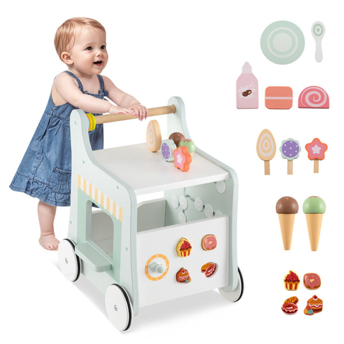 2-in-1 Baby Walker with 8 Fun Activities-Light Green