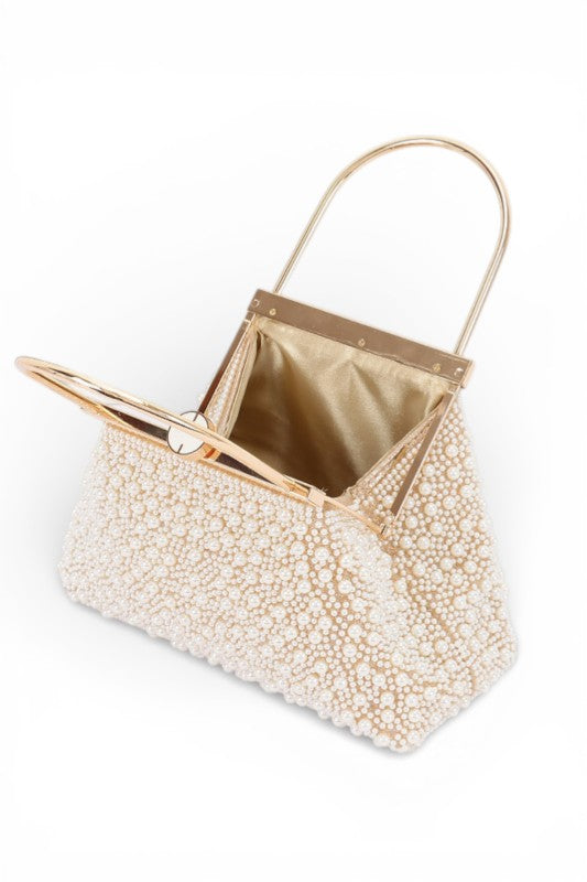 Top Handle Pearl Studs Evening Clutch Bag