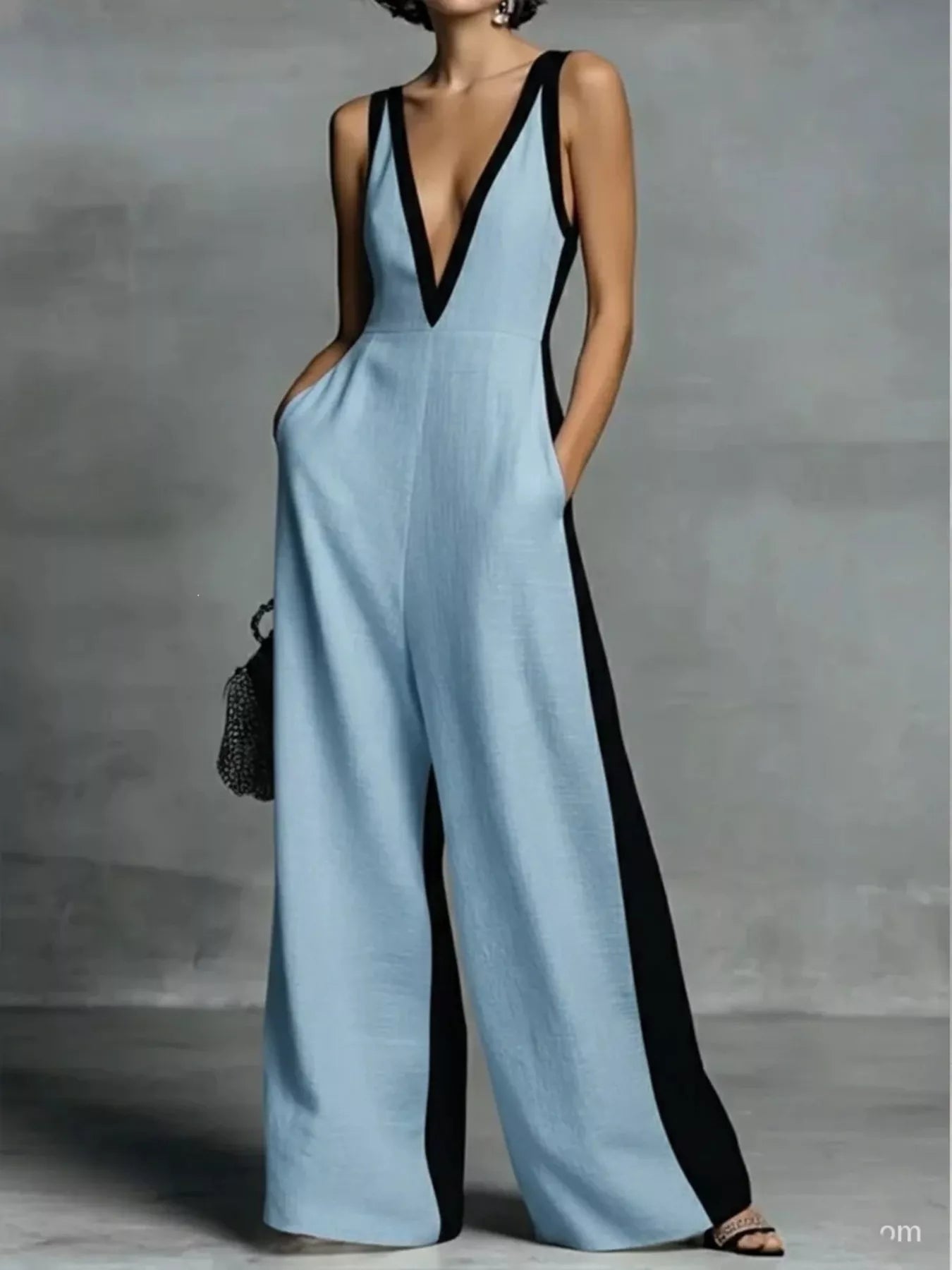 Deep V-Neck Wide-Leg Jumpsuit