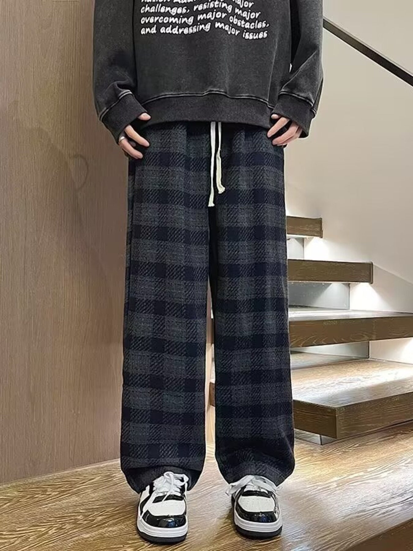 Men's Plus Size Vintage Plaid Wide Leg Pants