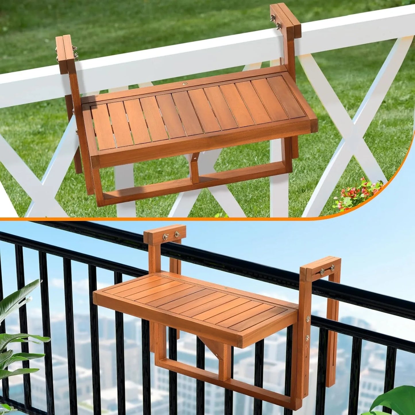 Acacia Wood Folding Balcony Hanging Table