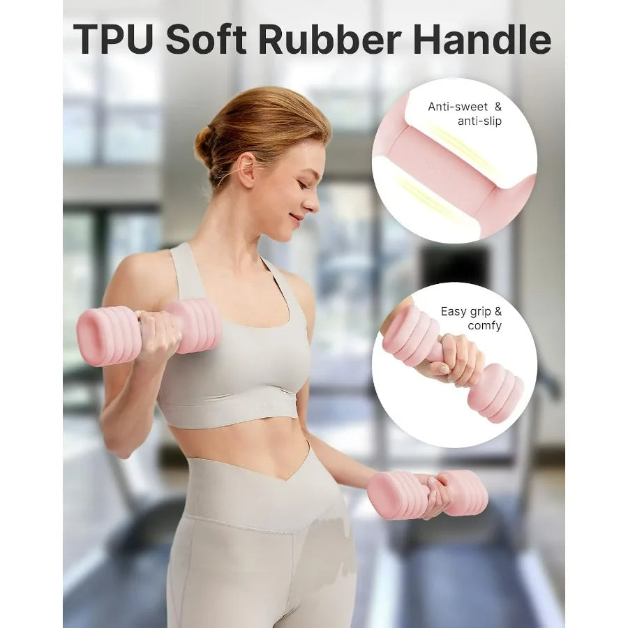 Compact Free Weights Dumbbells Set with Soft Grip and Base,