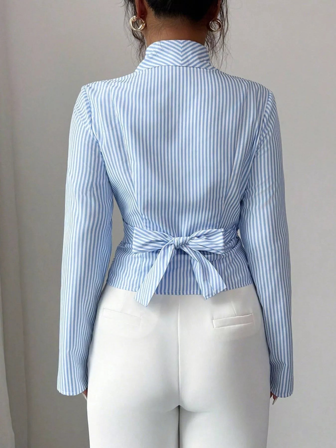 Striped Long Sleeve Wrap Blouse