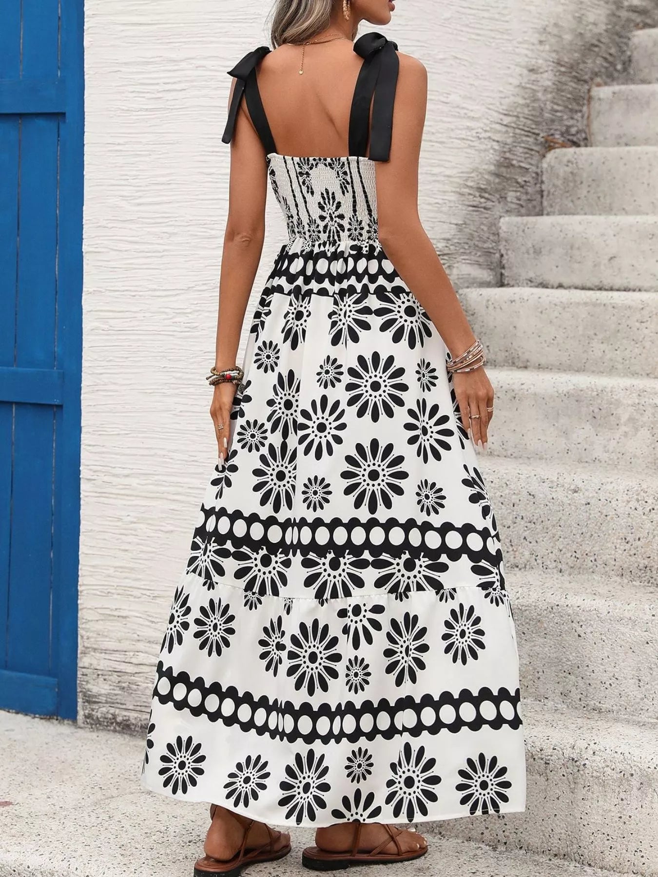 Floral Print Tie Strap Casual Dress