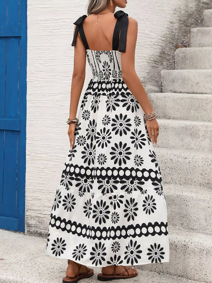 Floral Print Tie Strap Casual Dress