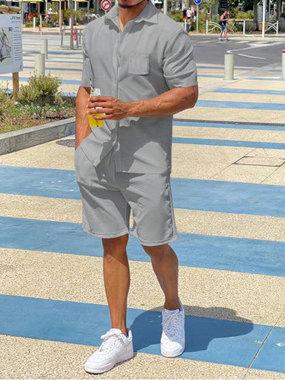 Men's Button Up Shirt and Shorts Set