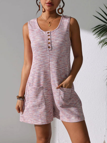 Full Size Button Front Romper with Pockets