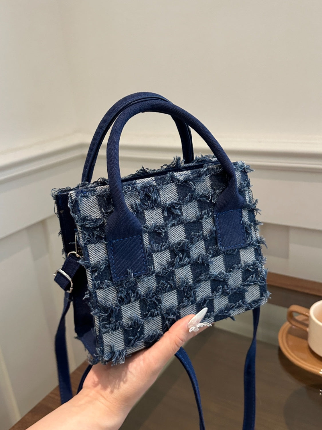 Checkered Denim Handbag - MONLANE