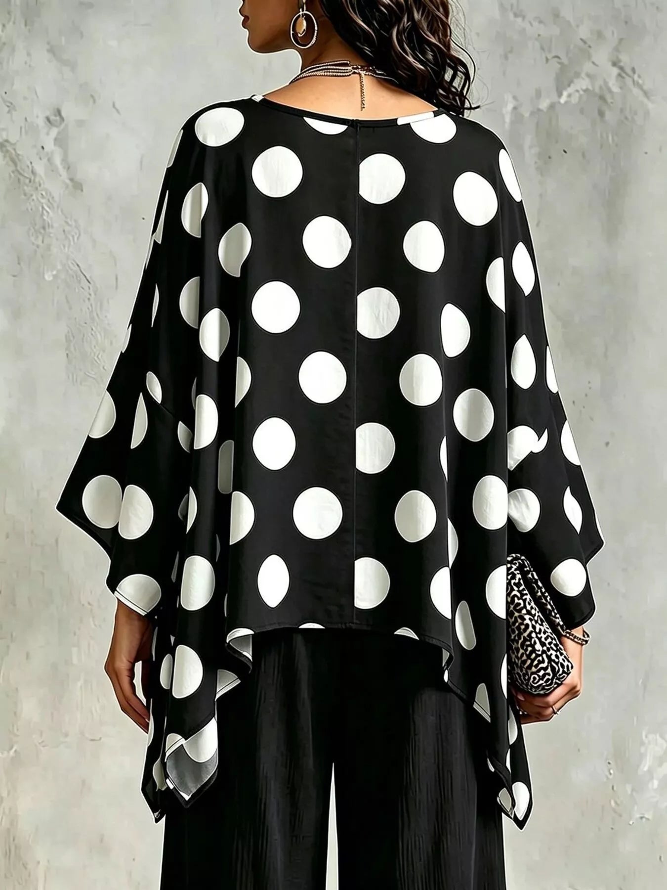 Polka Dot Asymmetrical Hem Blouse