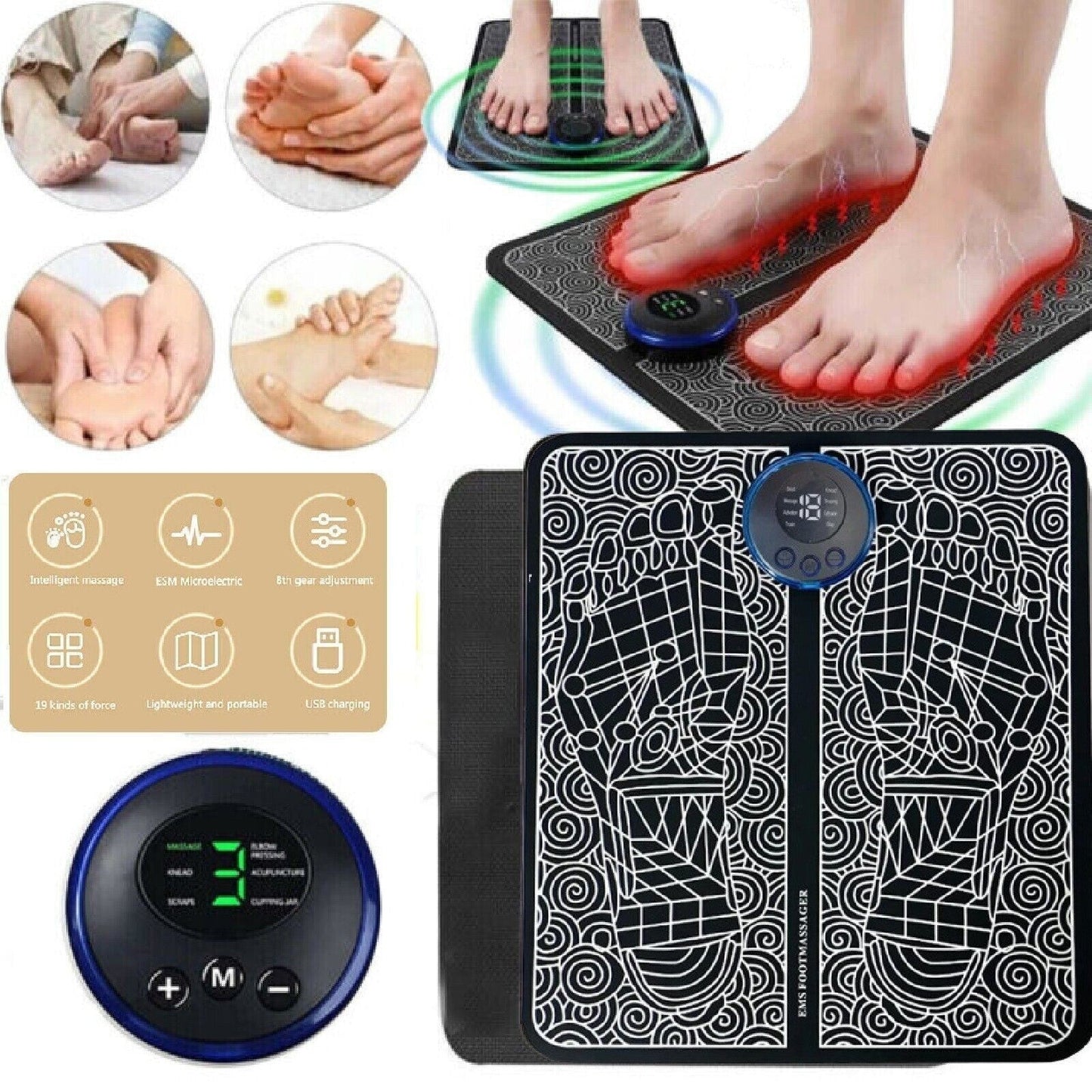 Electric Foot Massager Pad Blood Circulation Muscle Stimulator 