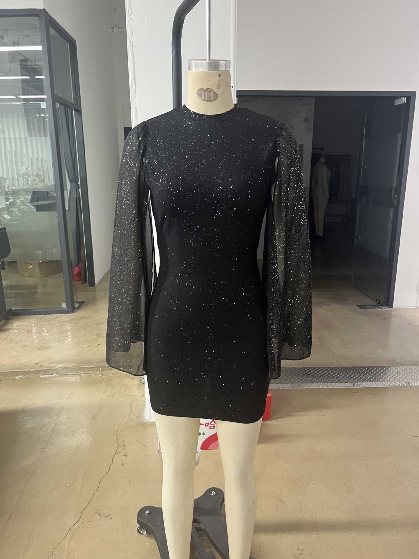 Backless slit sequin tight dress