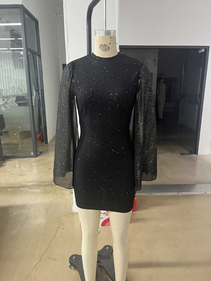 Backless slit sequin tight dress