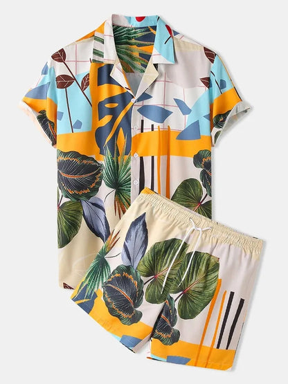 Men's Printed Short Sleeve Shirt and Shorts Set
