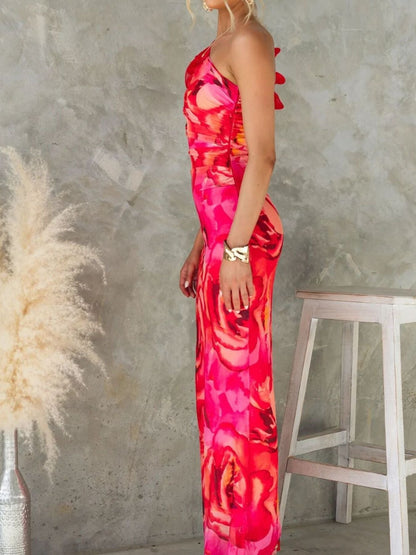 Floral Print One-Shoulder Dress