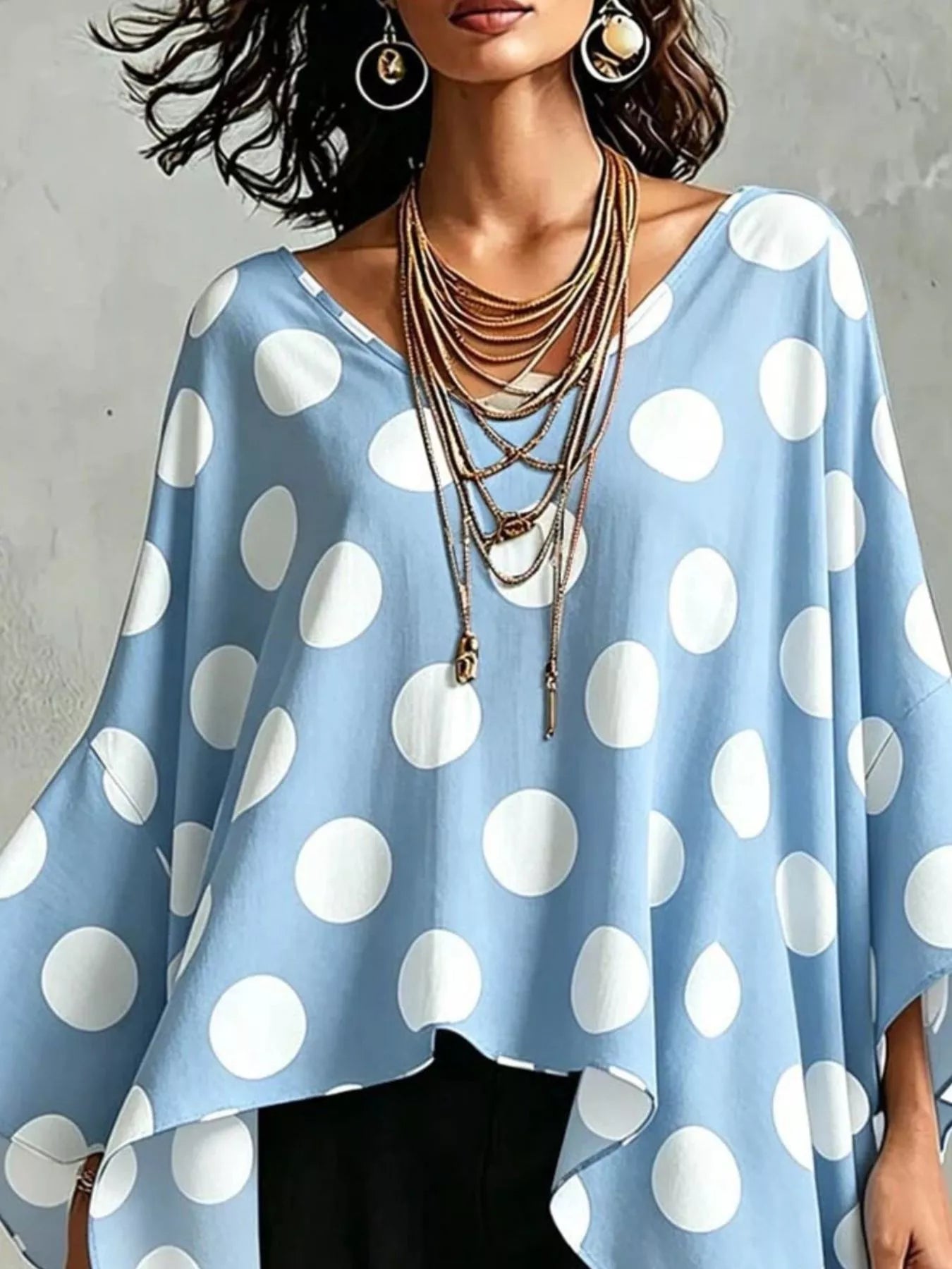 Polka Dot Asymmetrical Hem Blouse