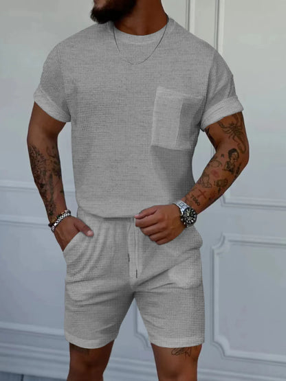 Men's Round Neck Short Sleeve Top and Shorts Set