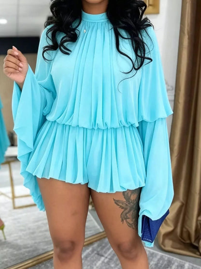 Pleated Long Sleeve Top and Skirt Set