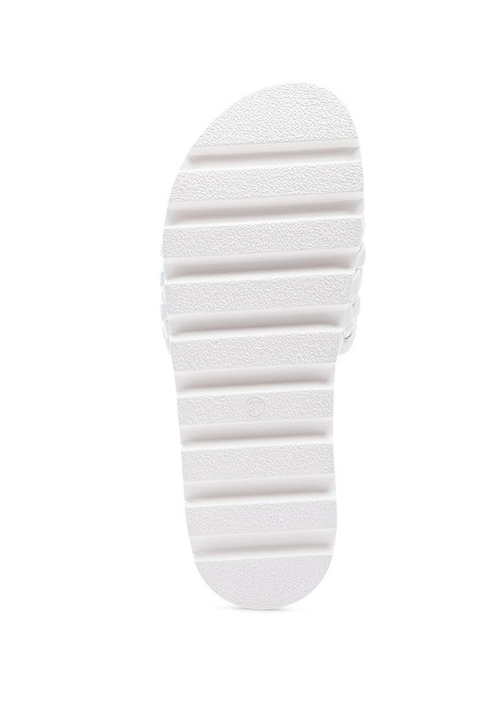 PLATFORM SLIDES WITH WOVEN TEXTURED STRAPS