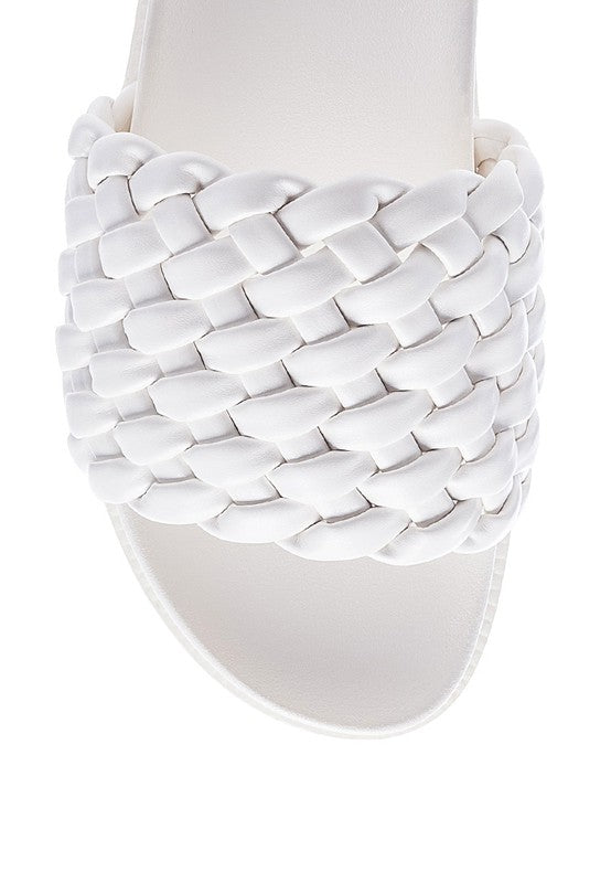 PLATFORM SLIDES WITH WOVEN TEXTURED STRAPS