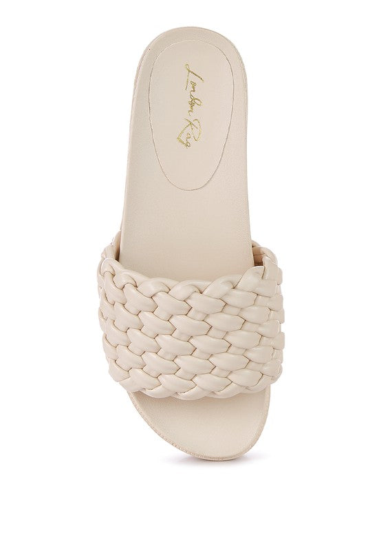 PLATFORM SLIDES WITH WOVEN TEXTURED STRAPS
