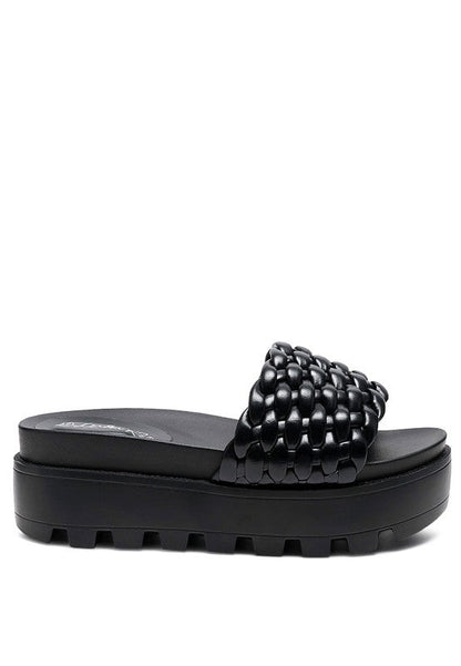 PLATFORM SLIDES WITH WOVEN TEXTURED STRAPS