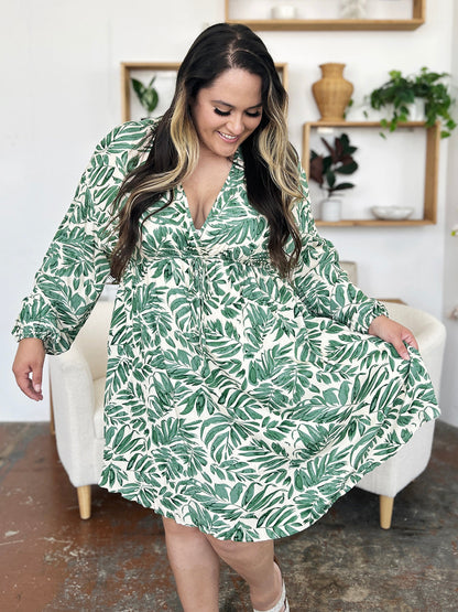 Printed Ruched Balloon Sleeve Dress