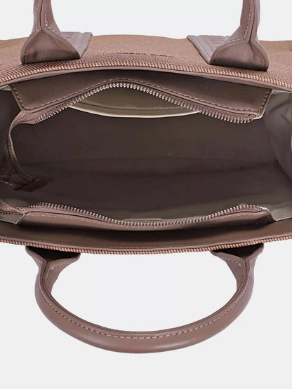 Canvas Tote Handbag with Contrast Leather Handles