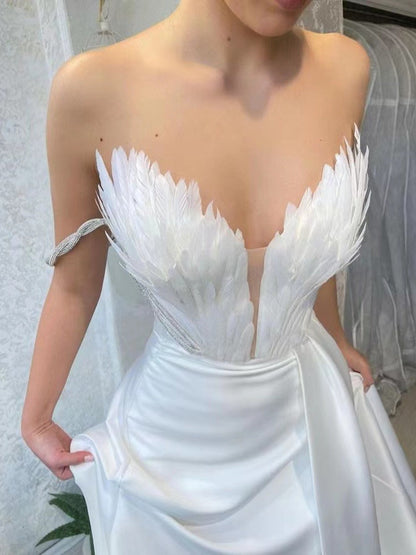 Feather Embellished Slit Maxi Dress