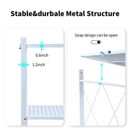 5 Tier White Heavy Duty Foldable Metal Organizer Shelves with Wheels