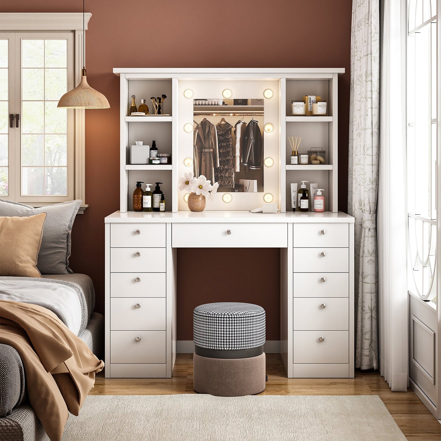 Vanity Desk with LED Lighted Mirror