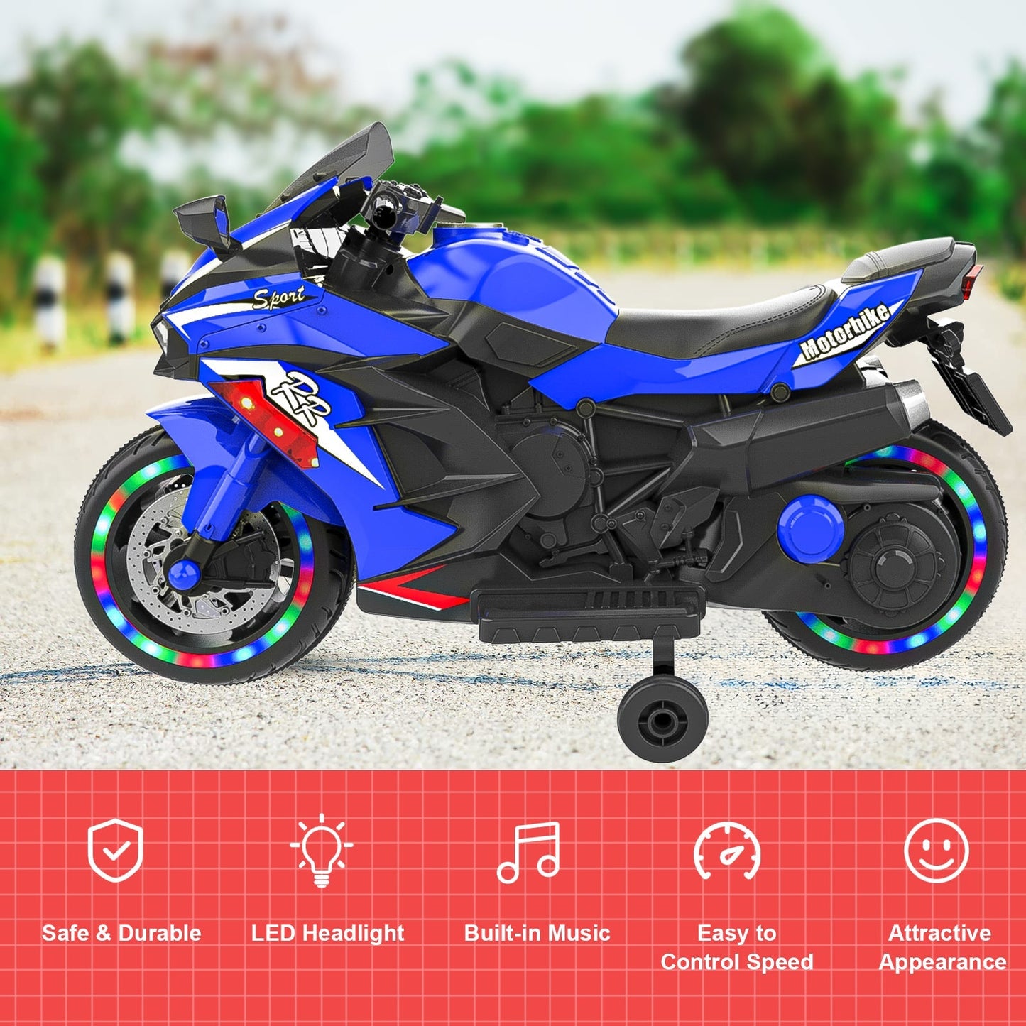 Kids Blue Bluetooth Ride On Motorcycle - MONLANE