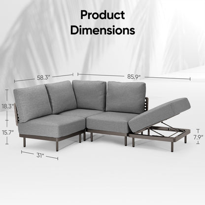 85.9 Wide Outdoor Sofa and Adjustable Recliner