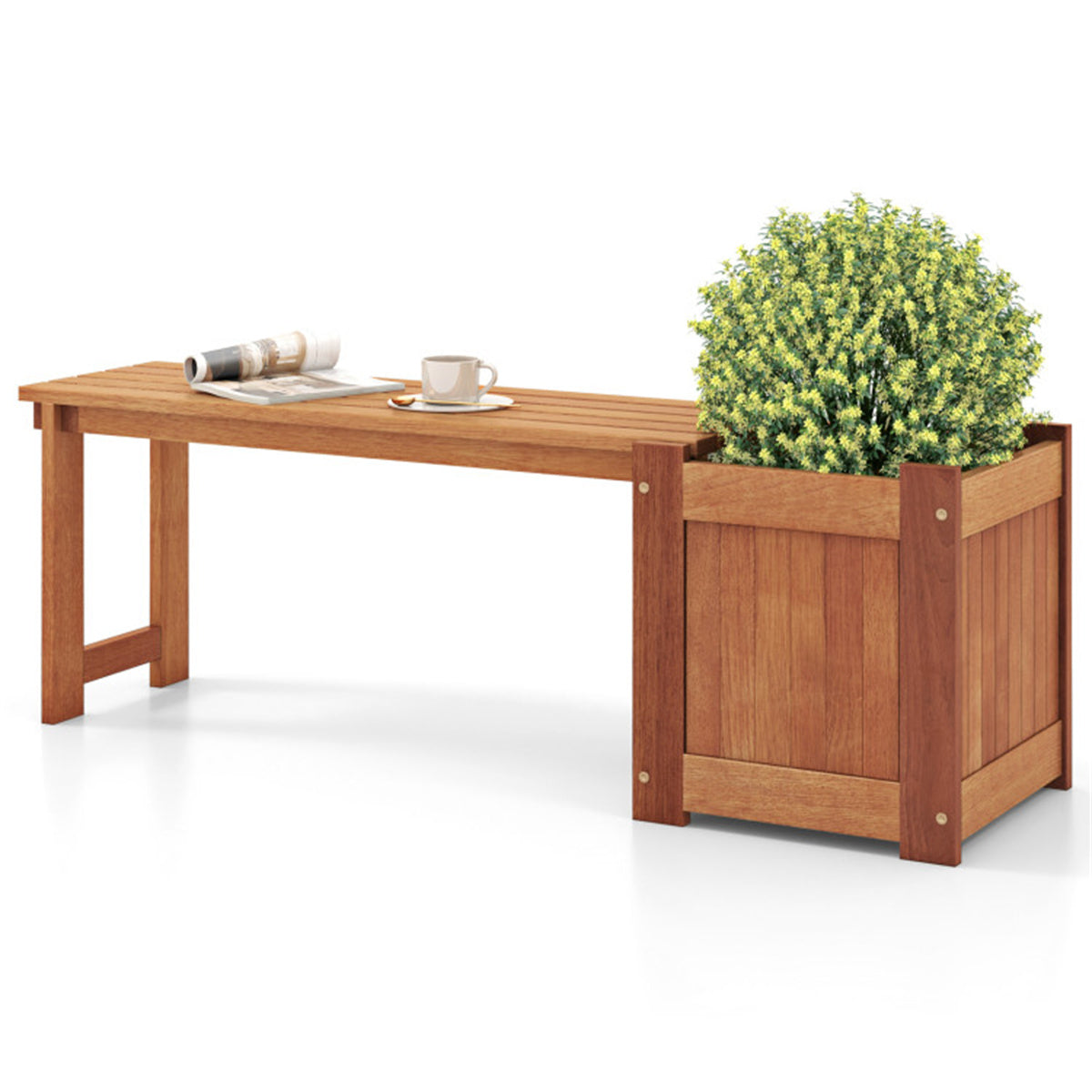Outdoor bench with planter box