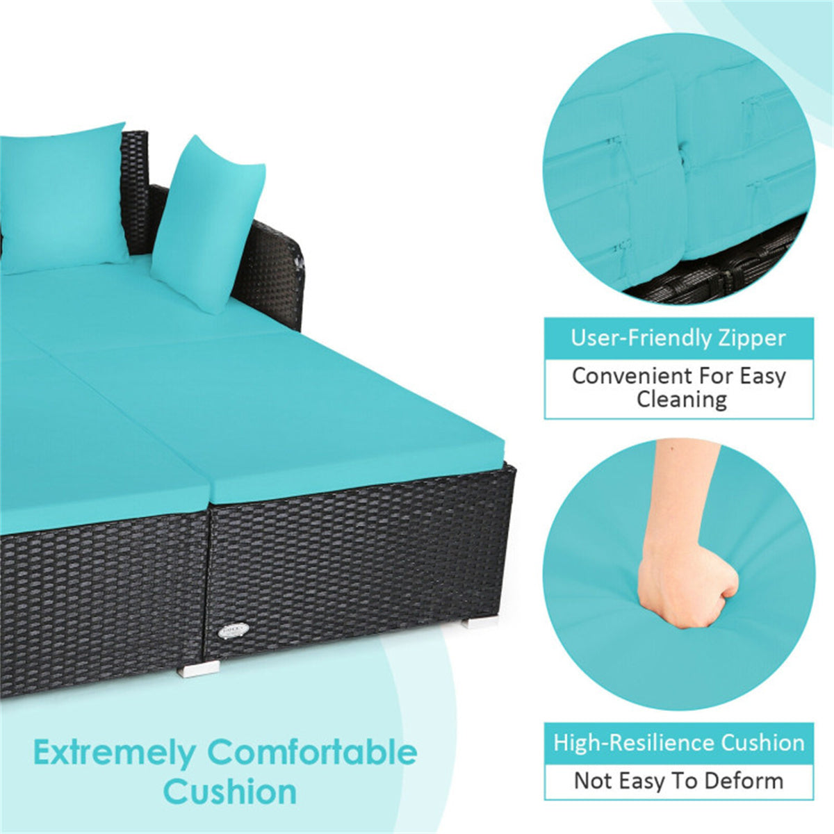 Turquoise Outdoor Rattan Daybed