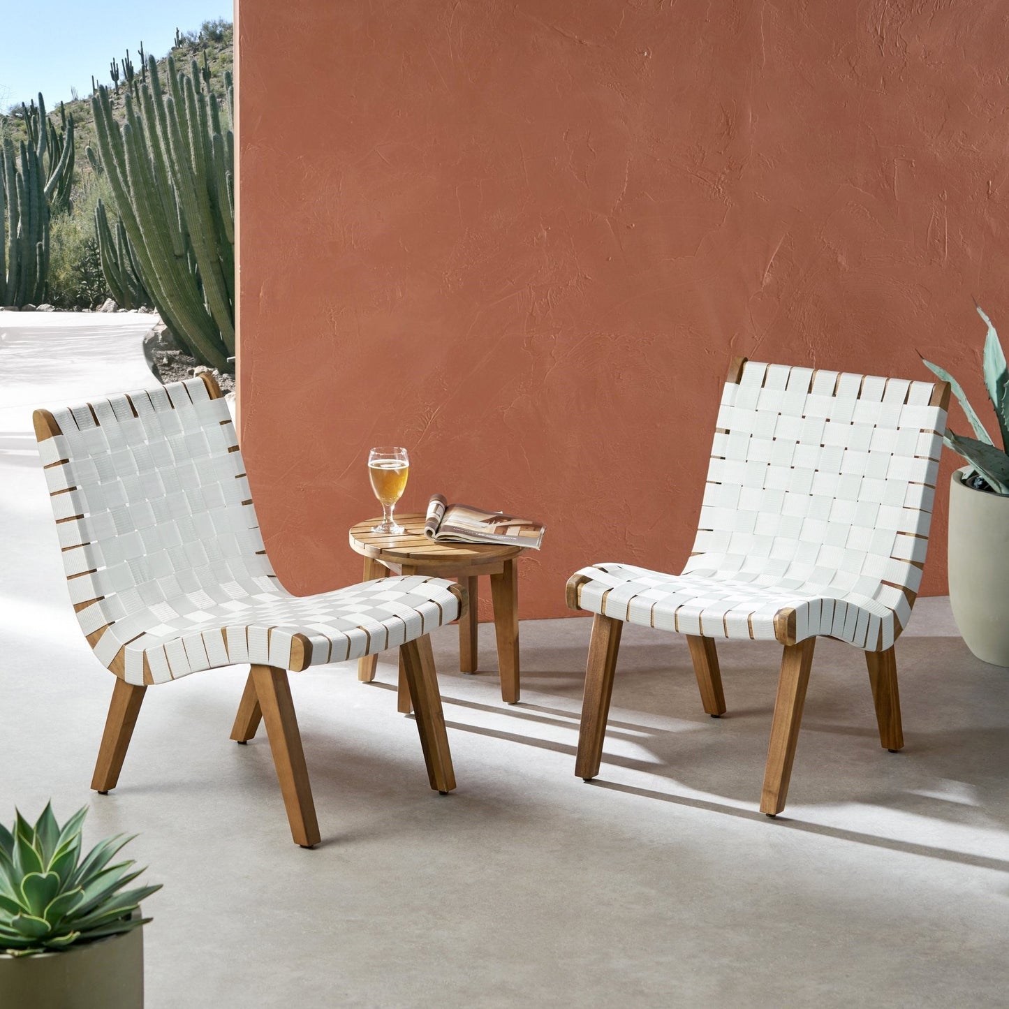 Outdoor Acacia Rope Weave 3 Piece Set