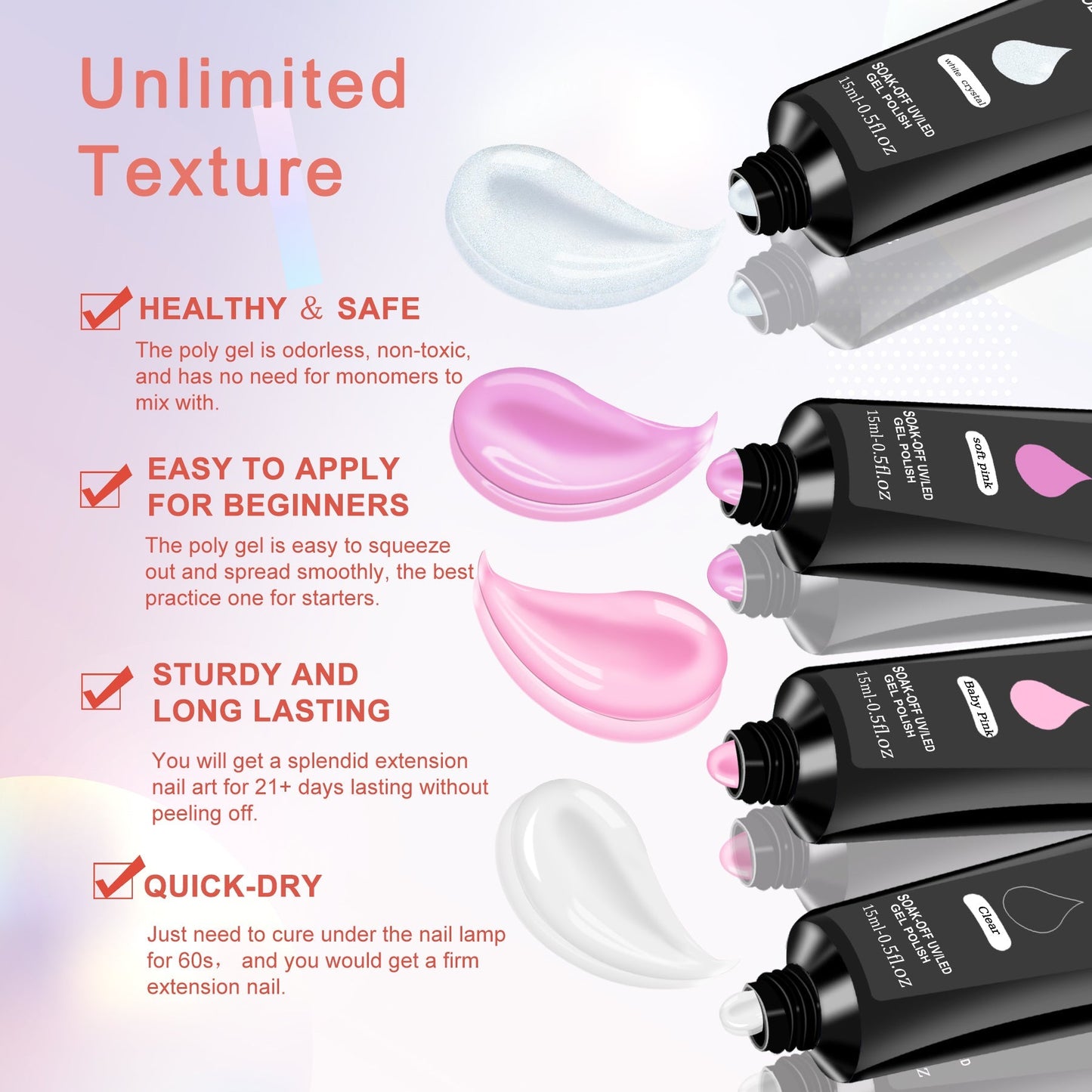 6 PCS Poly Gel Nail Kit with UV Lamp