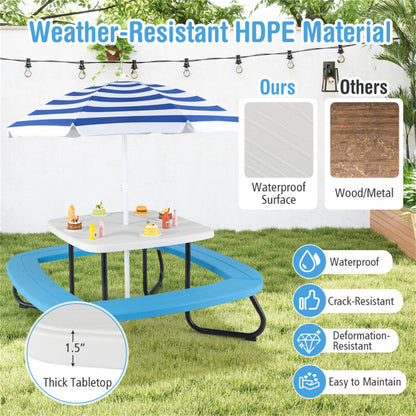 Kids Outdoor Picnic Table With Umbrella -White