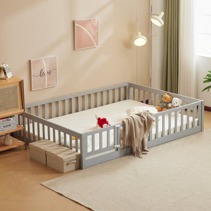 Gray painted pine wood playpen bed