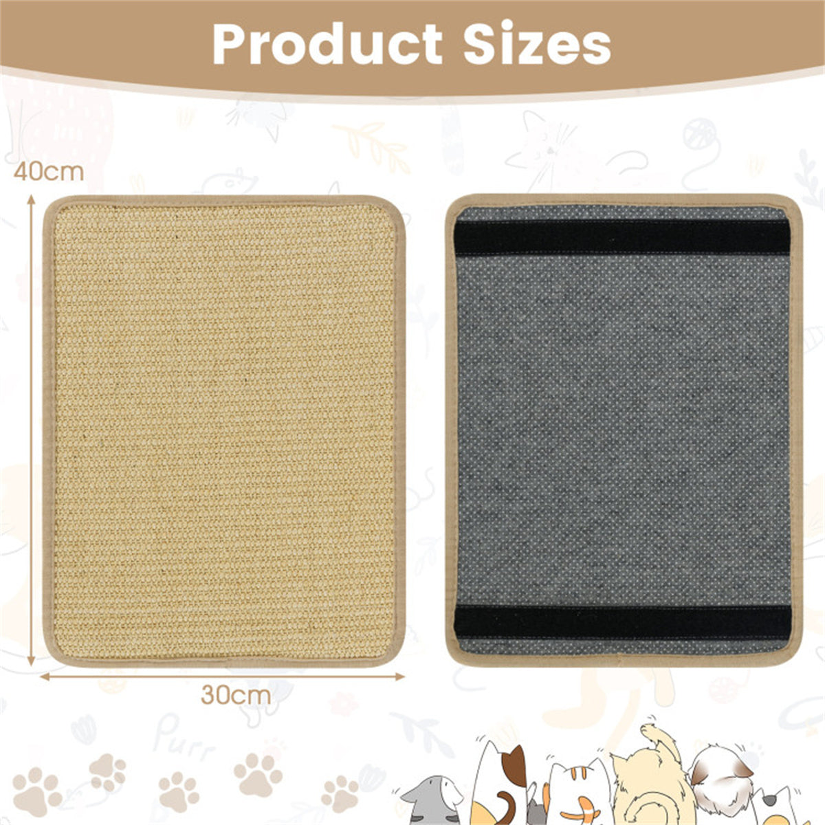 16 x 12 Inch Natural 6-Piece Cat Scratching Mats
