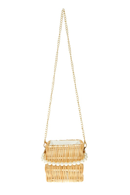 Wooden Bucket Shape Bag with Pearl Handle - MONLANE