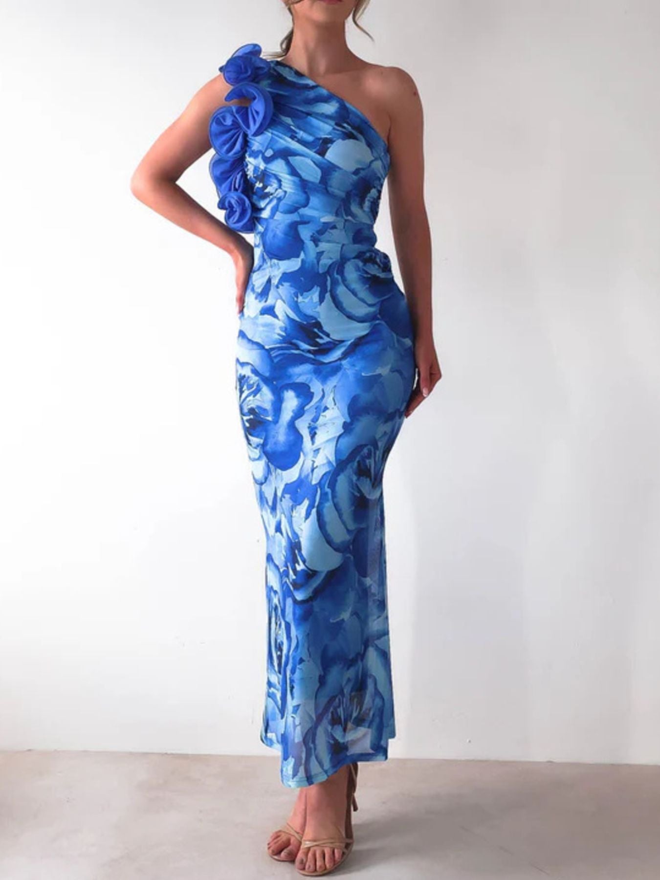 Floral Print One-Shoulder Dress