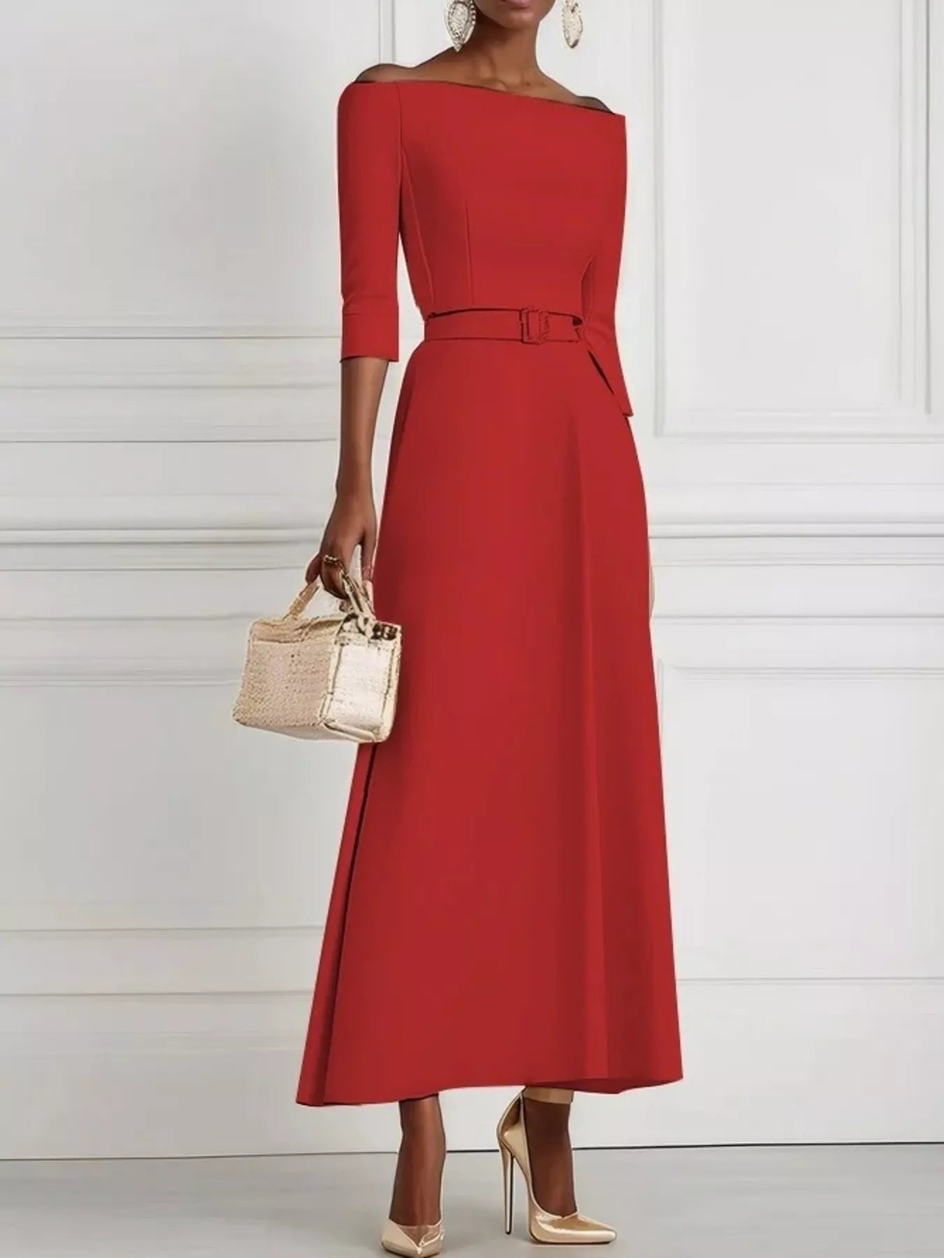 Elegant Off-Shoulder Belted Maxi Dress