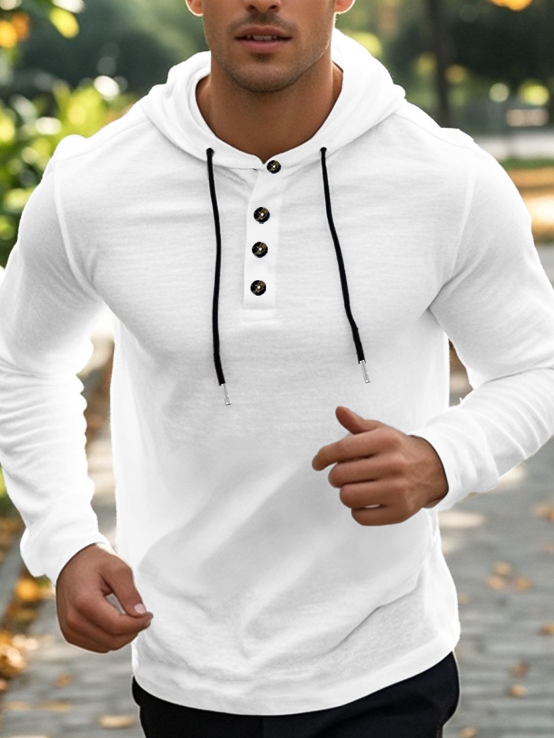 Men's Full Size Button Detail Hoodie