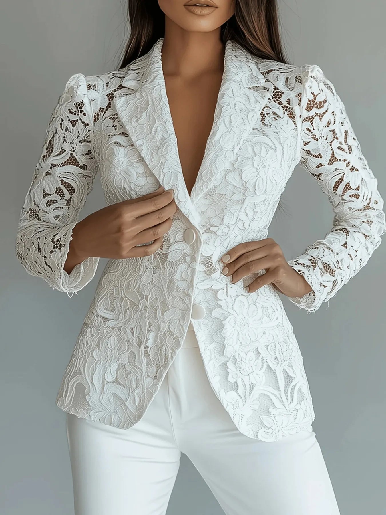 Floral Lace Single-Breasted Blazer 