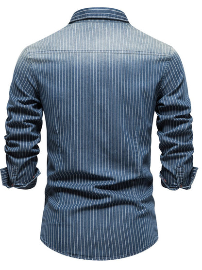 Men's Striped Button Down Denim Shirt