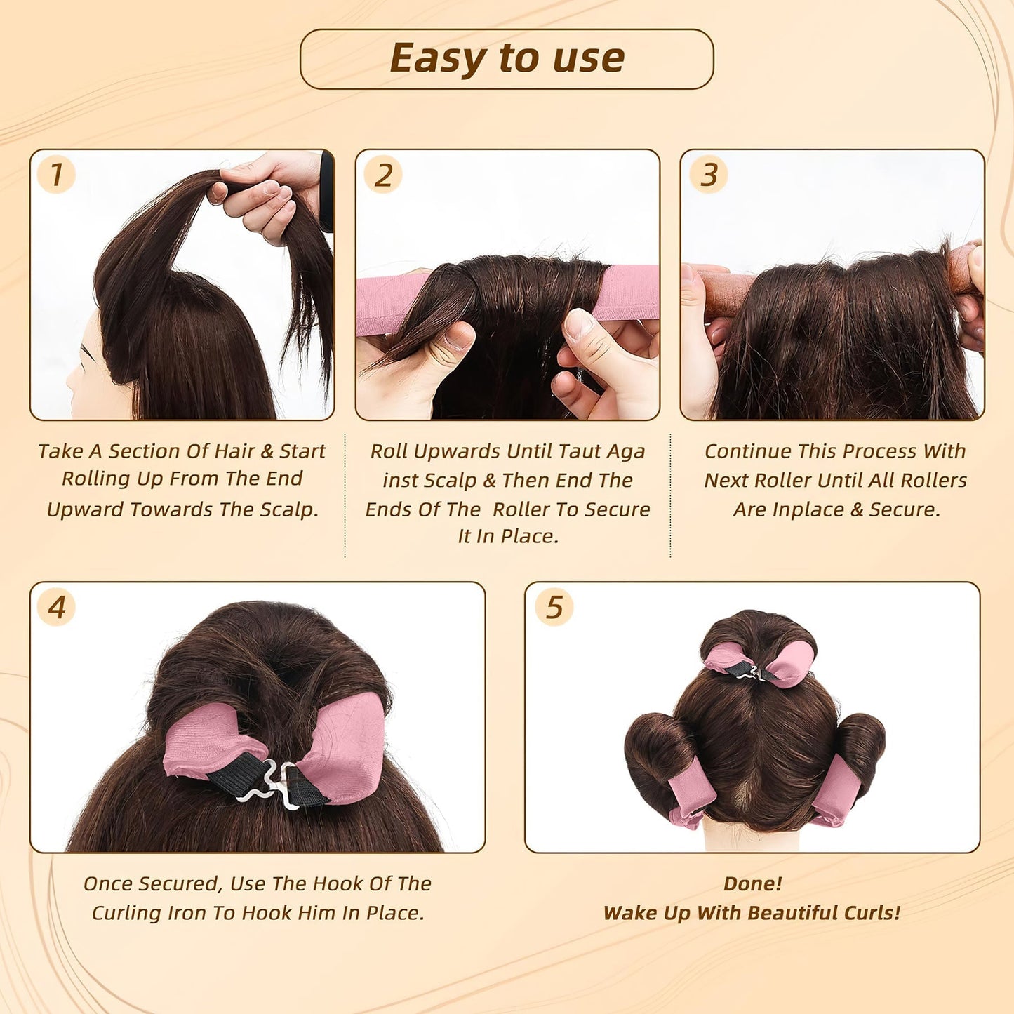 Overnight Heatless Hair Curler-Pink