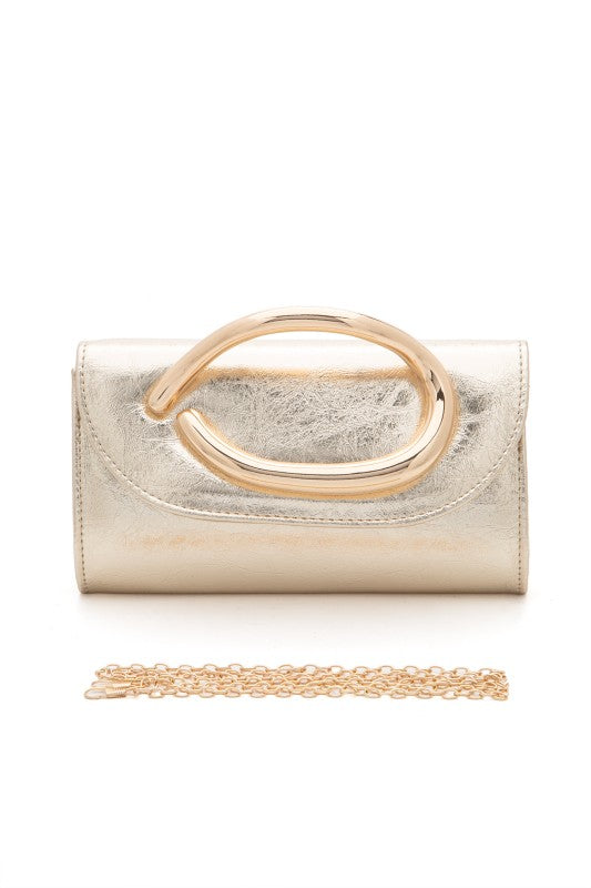 Metal Handle Metallic Clutch Bag