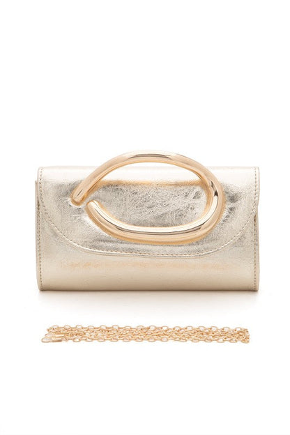 Metal Handle Metallic Clutch Bag