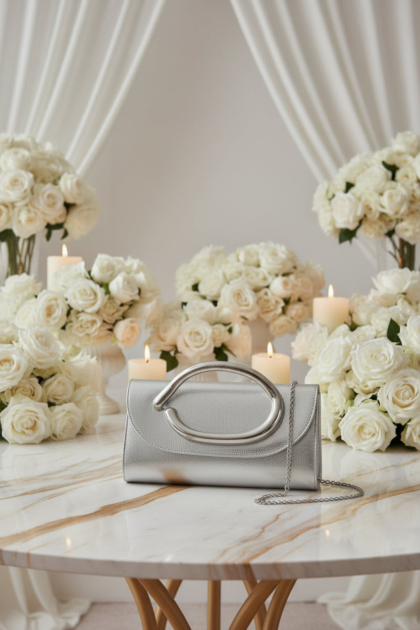 Metal Handle Metallic Clutch Bag